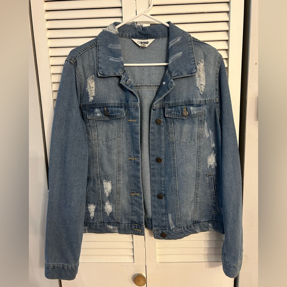 Ci Sono Light Blue Distressed Jean Jacket -NWOT